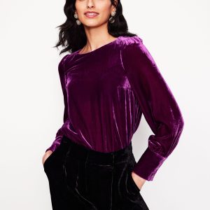 Button Back Velvet Top-Regal Purple