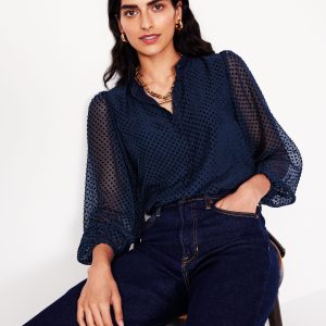 Theodora Devore Blouse-Navy Spot