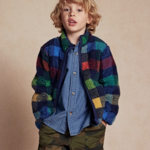 Cosy Borg Jacket-Navy Check