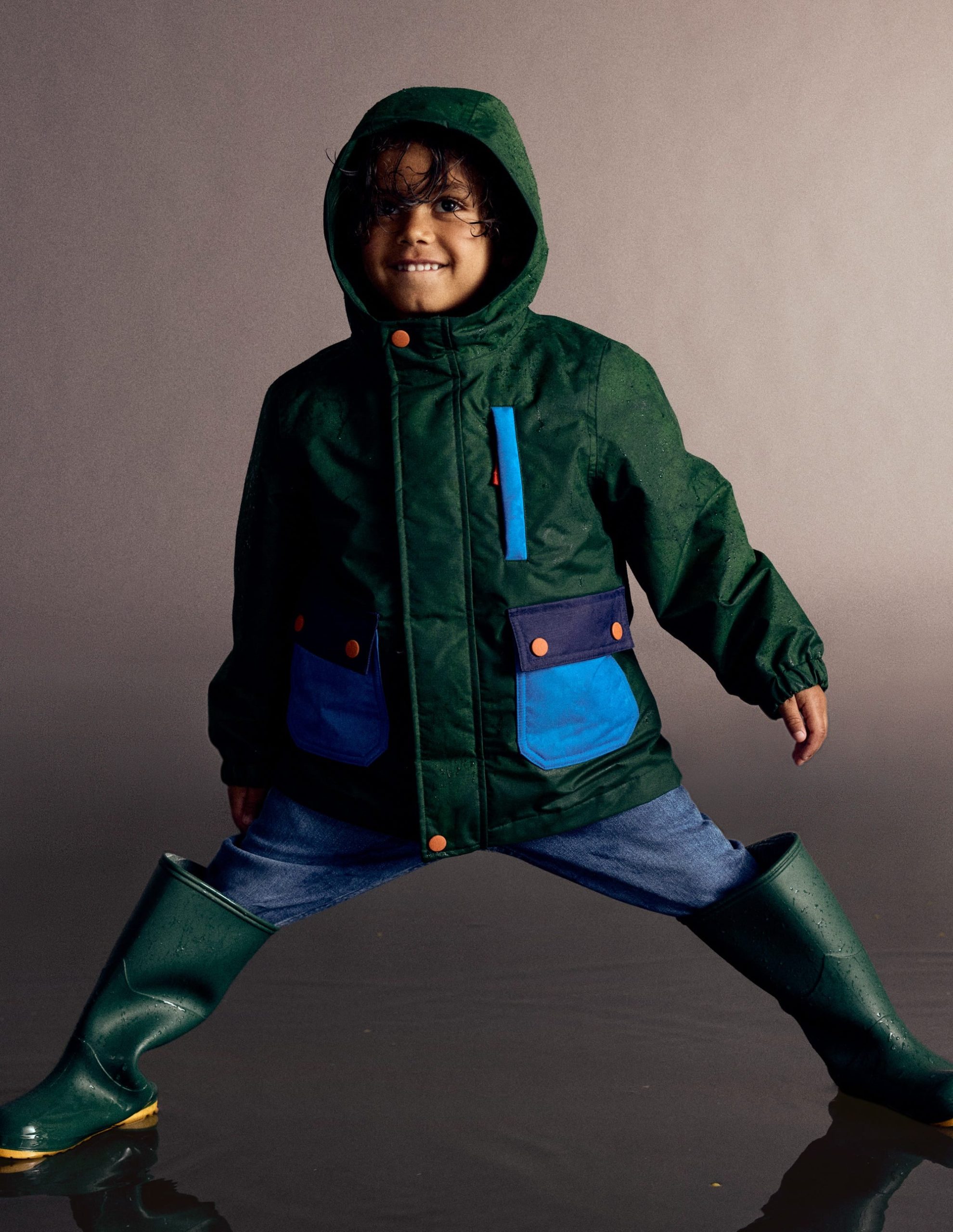 4-in-1 Waterproof Coat-Blue/Green Colourblock