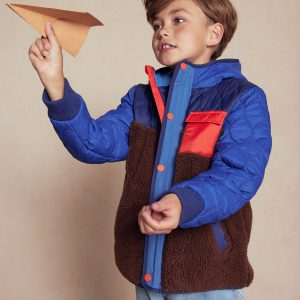 Quilted Borg Jacket-Dark Colourblock