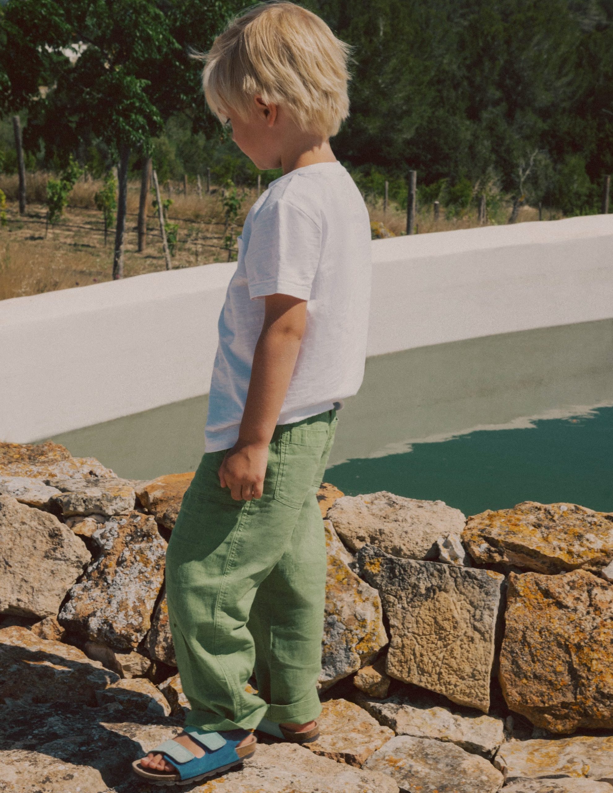 Cotton Linen Pull-On Pants-Newt Green