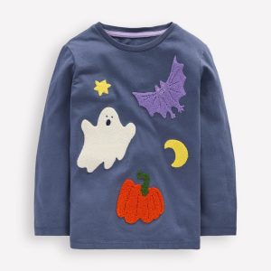 Long Sleeve Boucl?? T-shirt-Robot Blue Halloween