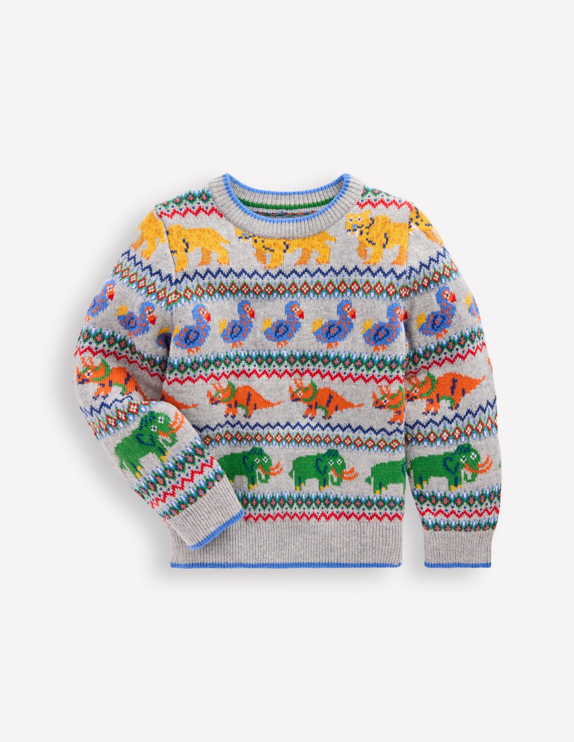 Fair Isle Jumper-Grey Marl Prehistoric Animals - Image 2