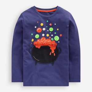 Zip Detail Appliqu?? T-shirt-Starboard Blue Caldron