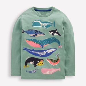 Long Sleeve Glow T-shirt-Eucalyptus Whales