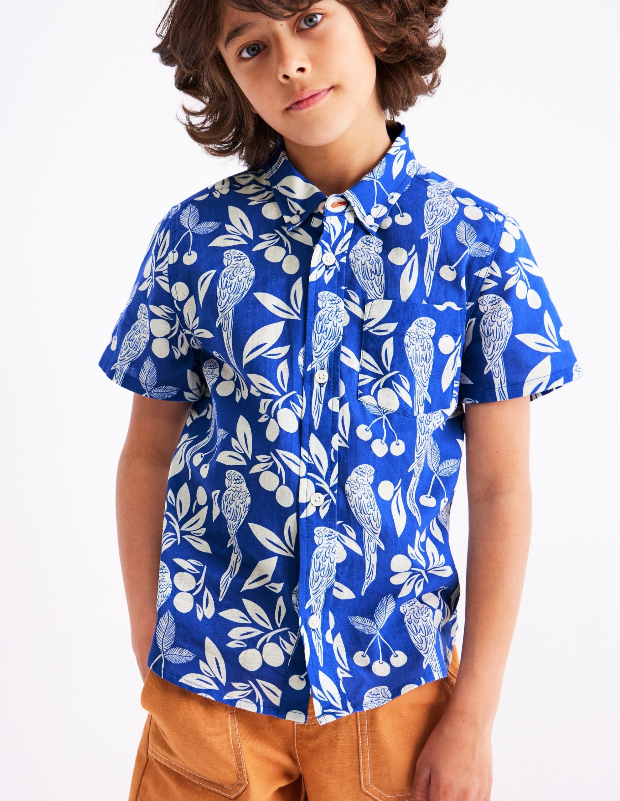 Cotton Linen Shirt-Blue Parrot Palm - Image 2