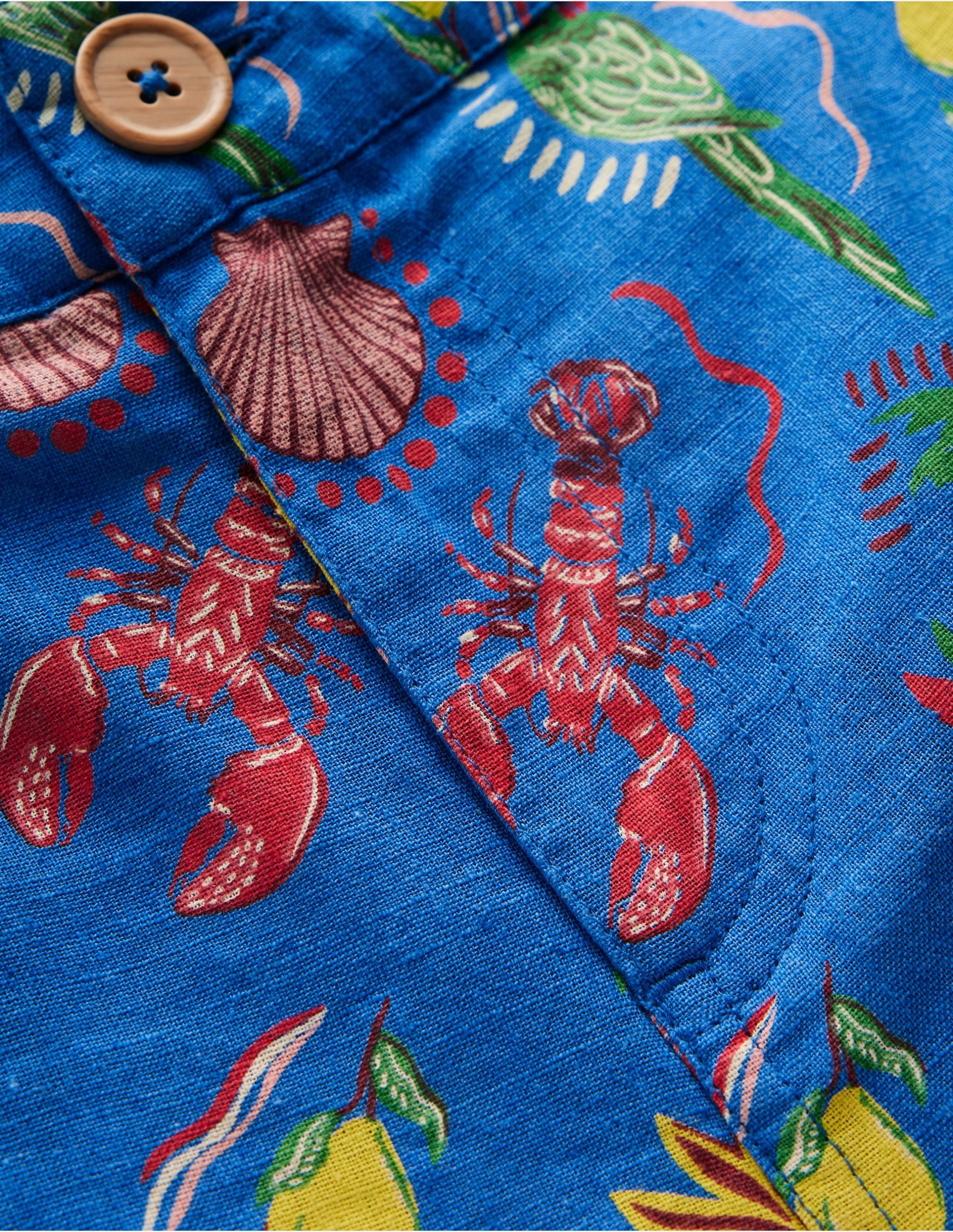 Cotton Linen Shorts-Bright Blue Tropical Tile - Image 3