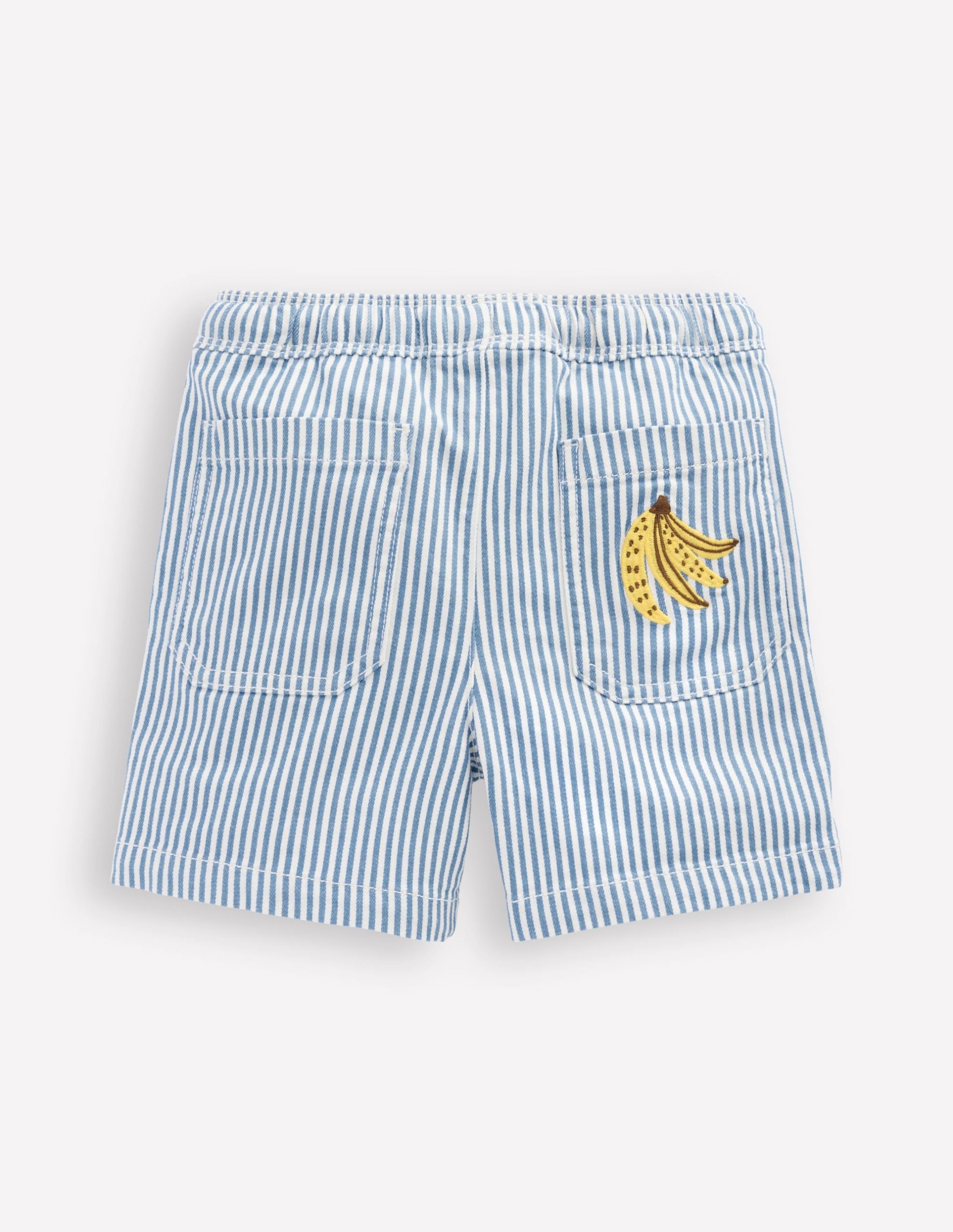 Pull-On Cotton Shorts-Campanula Ticking Embroidery - Image 2