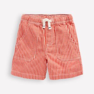 Pull-On Cotton Shorts-Red Ticking