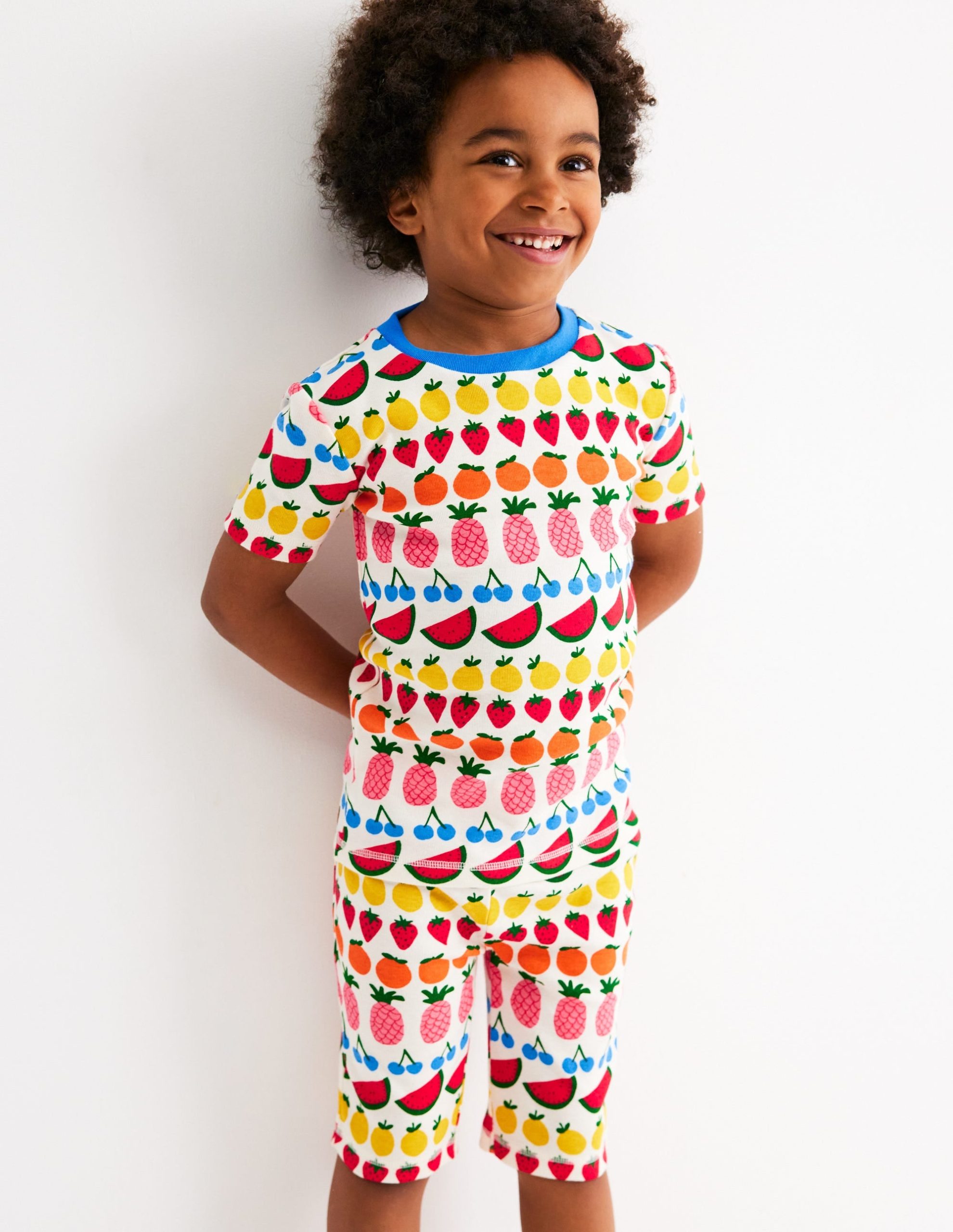 Snug Short John Pajamas-Fruit Stripe