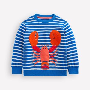 Fun Towelling Sweatshirt-Blue and Ivory Lobster