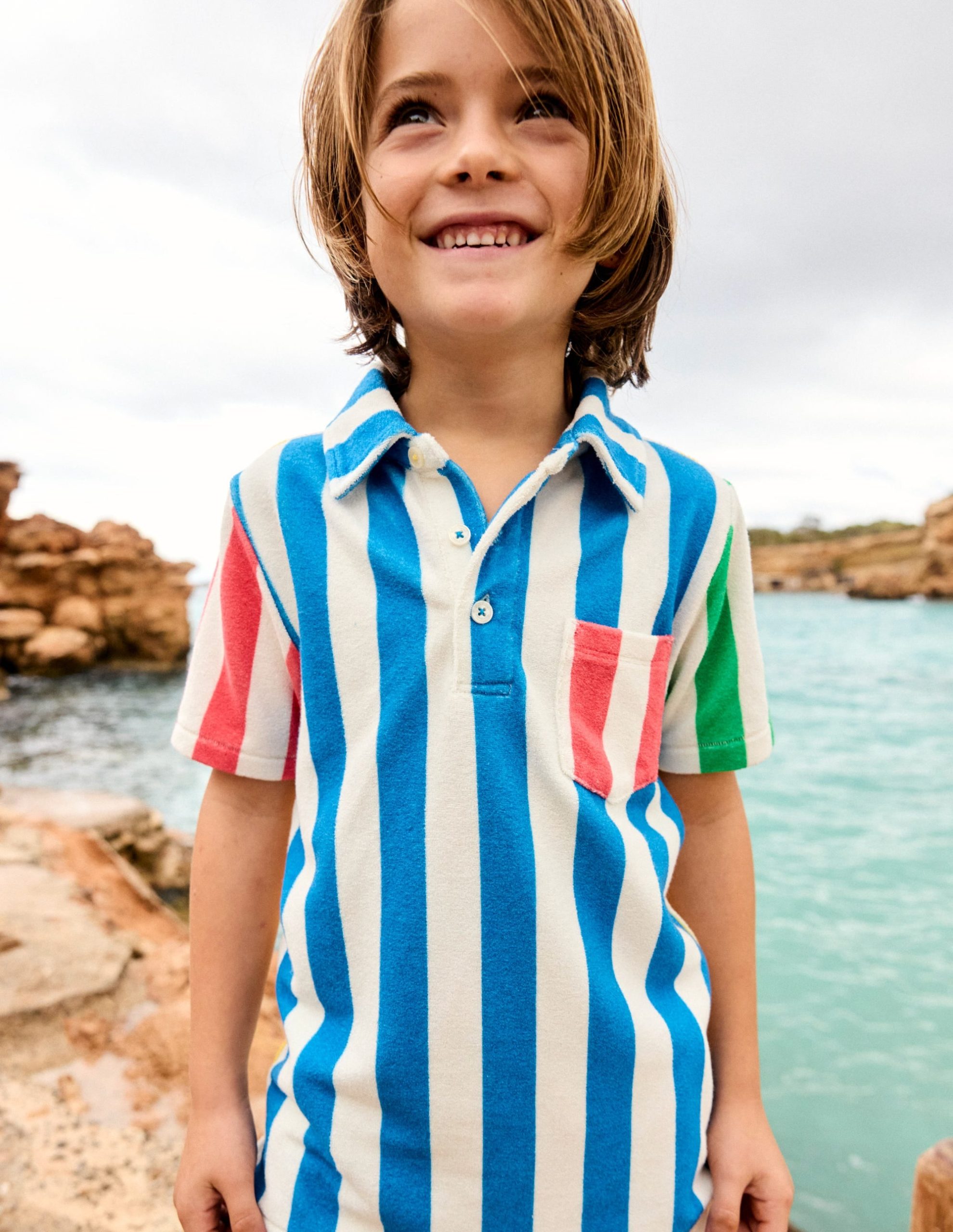 Towelling Polo Shirt-Hotchpotch Stripe - Image 2