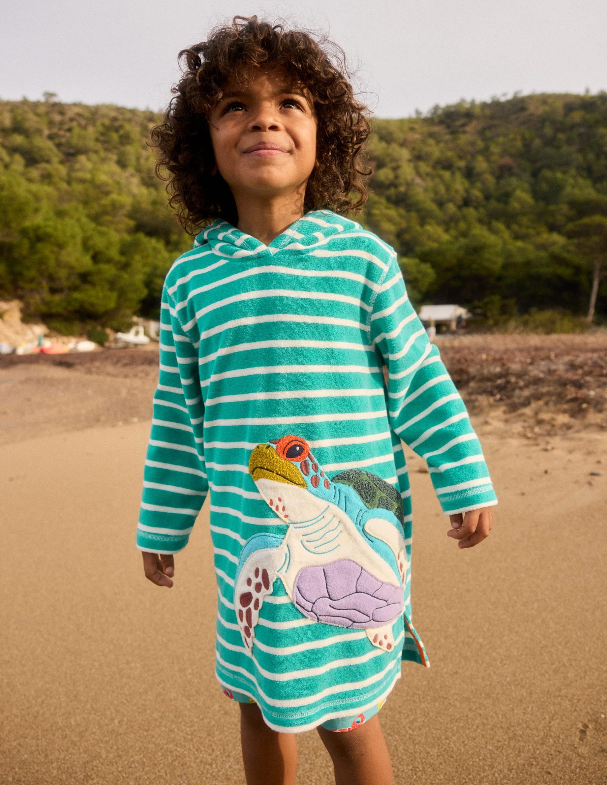 Appliqu?? Towelling Throw-on-Aquamarine Blue Turtle