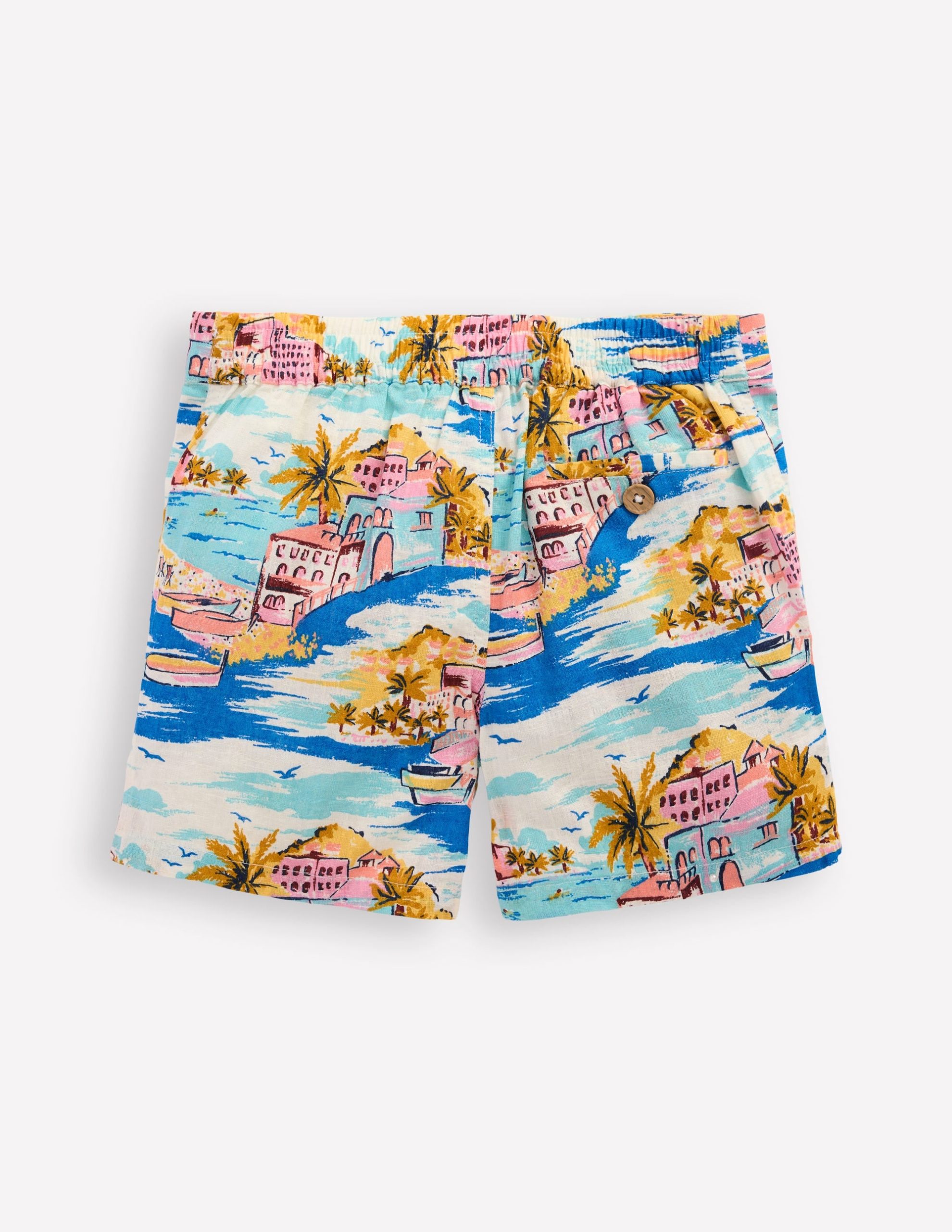 Cotton Linen Shorts-Multi Coastal Scene - Image 2