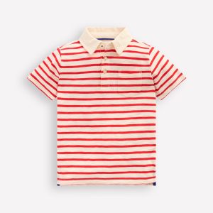 Slub Polo Shirt-Poppy Red/ Ivory