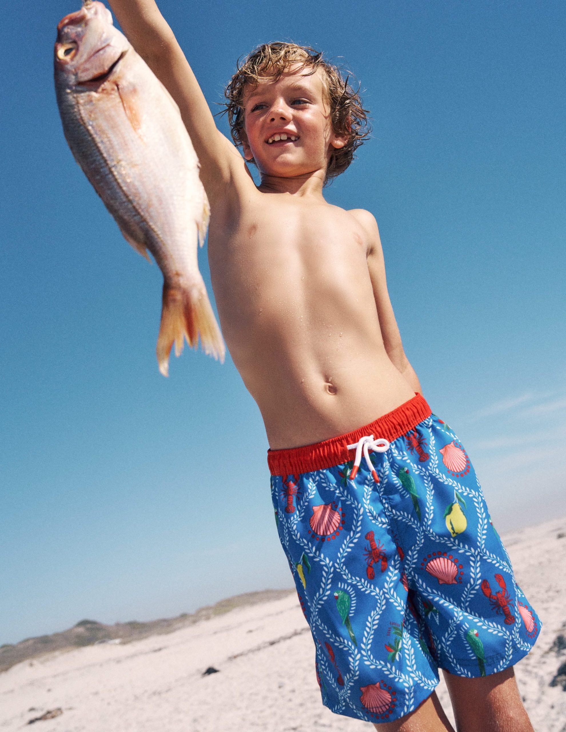 Swim Shorts-Bright Blue Tropical Tile
