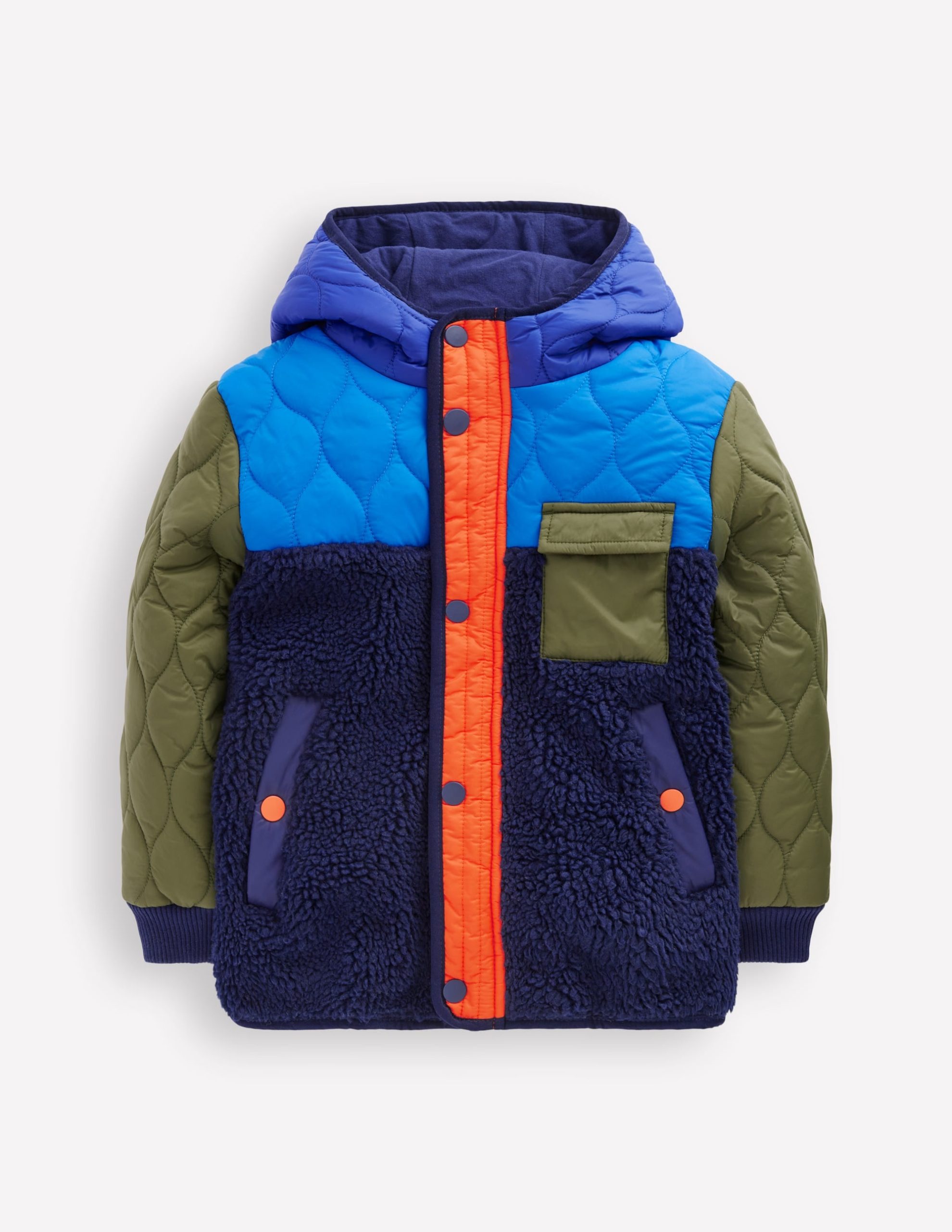 Quilted Borg Jacket-Classic Khaki Colourblock - Image 4