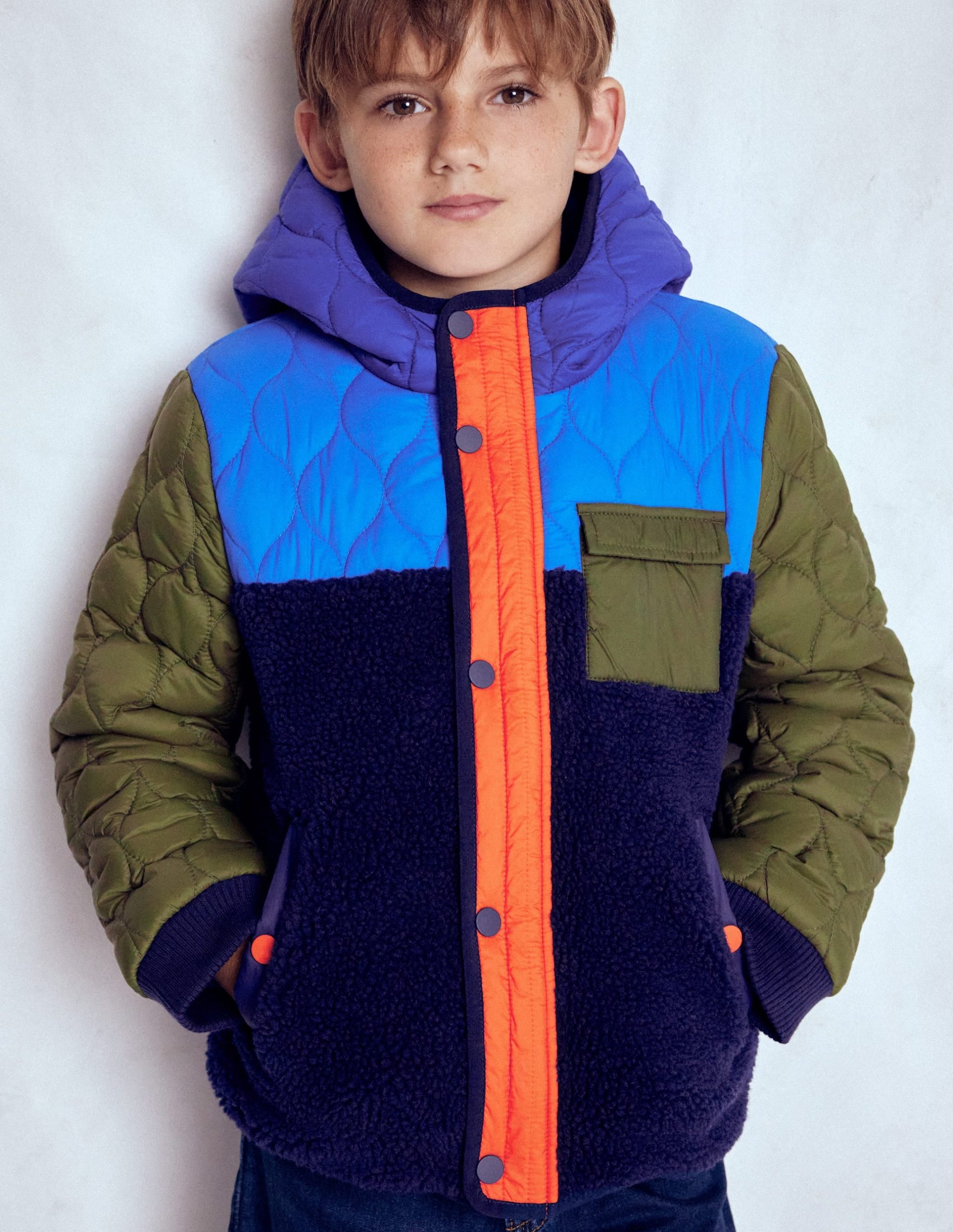 Quilted Borg Jacket-Classic Khaki Colourblock - Image 2