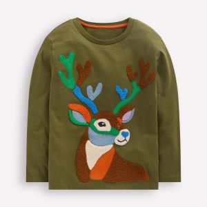 Long Sleeve Boucl?? T-shirt-Winter Moss Deer