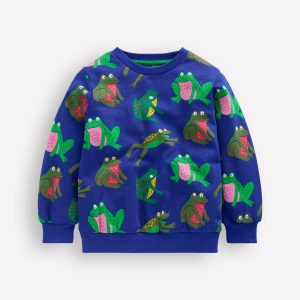 Everyday Printed Sweatshirt-Bright Blue Frogs