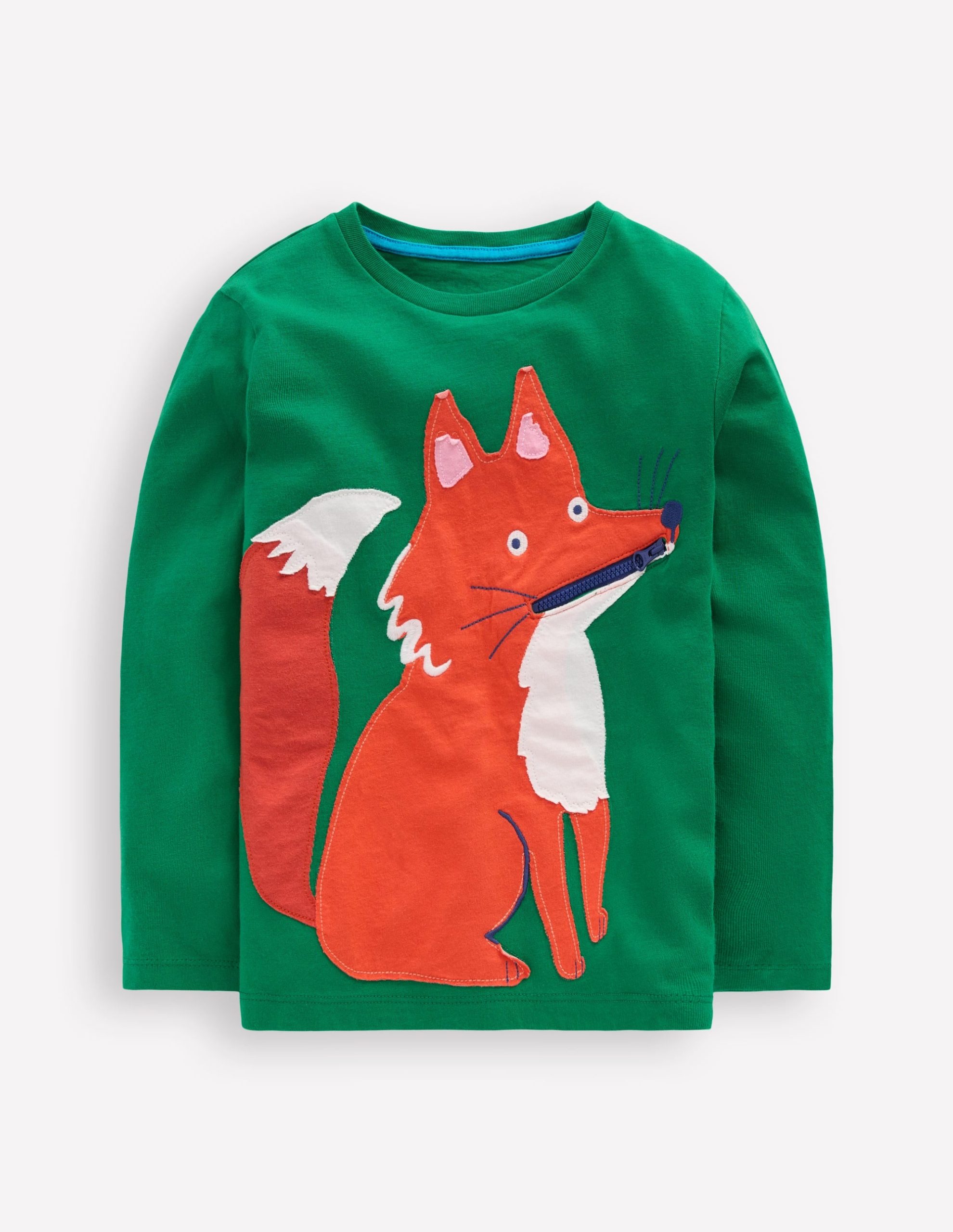 Zip Detail Appliqué T-shirt-Shady Green Fox - Image 2