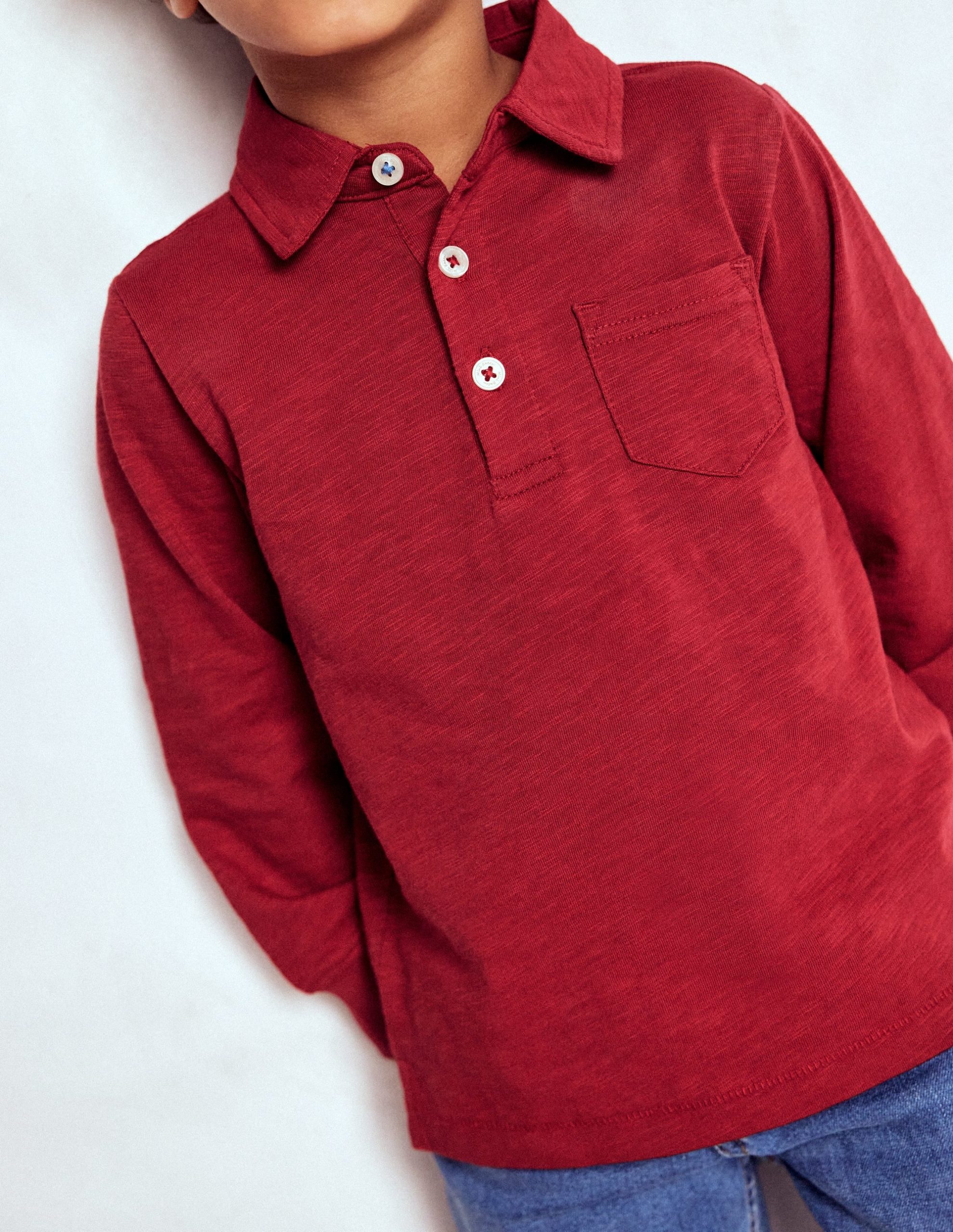 Long Sleeve Slub Polo-Red Liquorice - Image 2