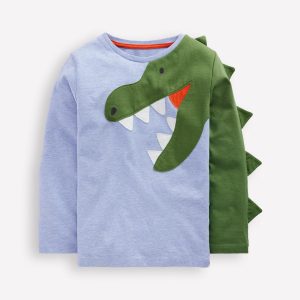 Fun Applique T-Shirt-Blue Marl Dino