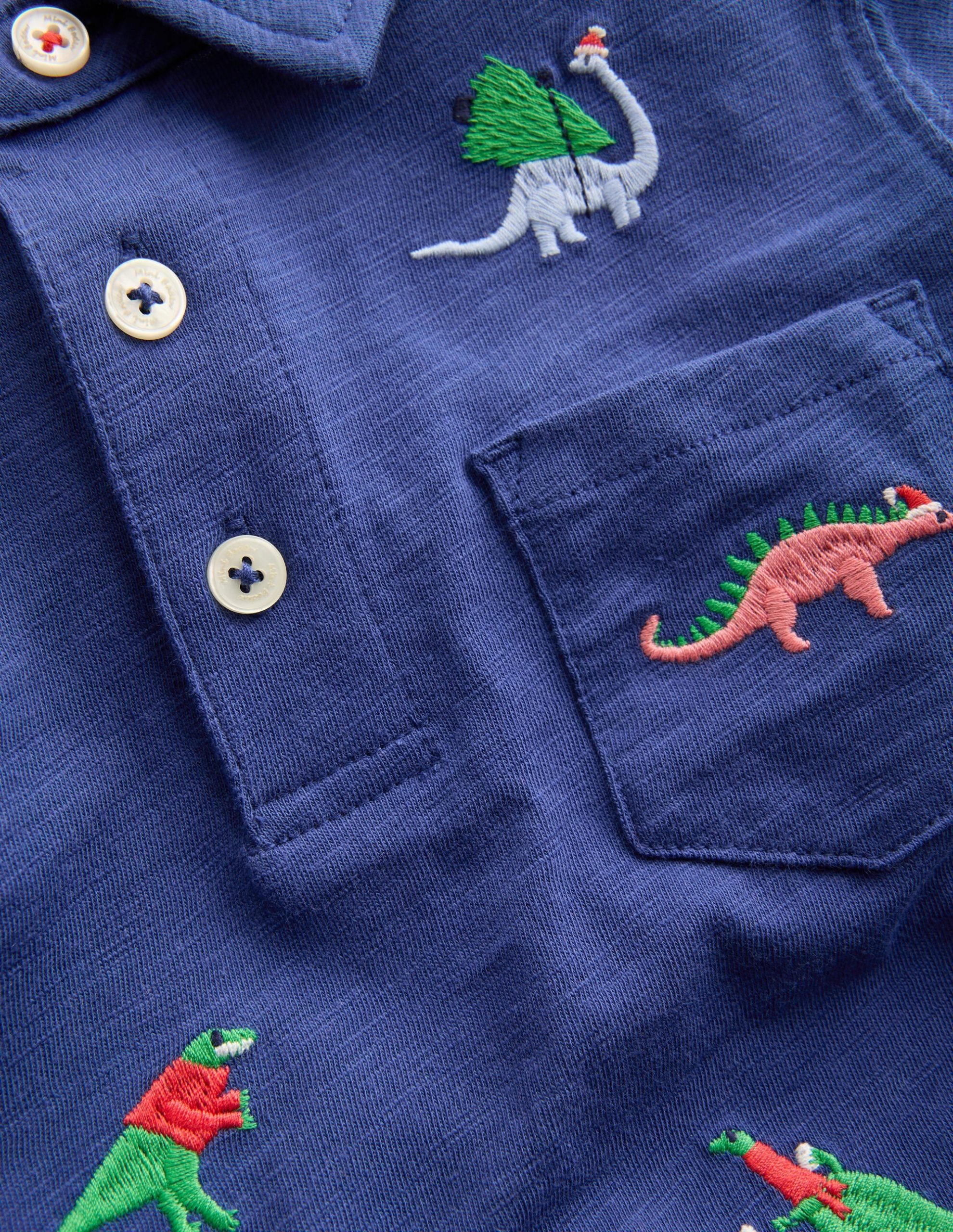 Embroidered Slub Polo Shirt-Starboard Blue Dino - Image 3