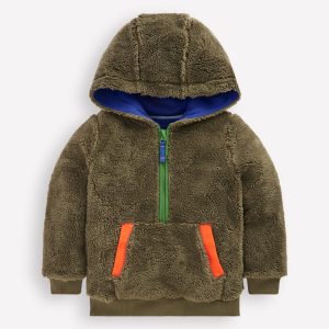 Fleece Half Zip Hoodie-Classic Khaki