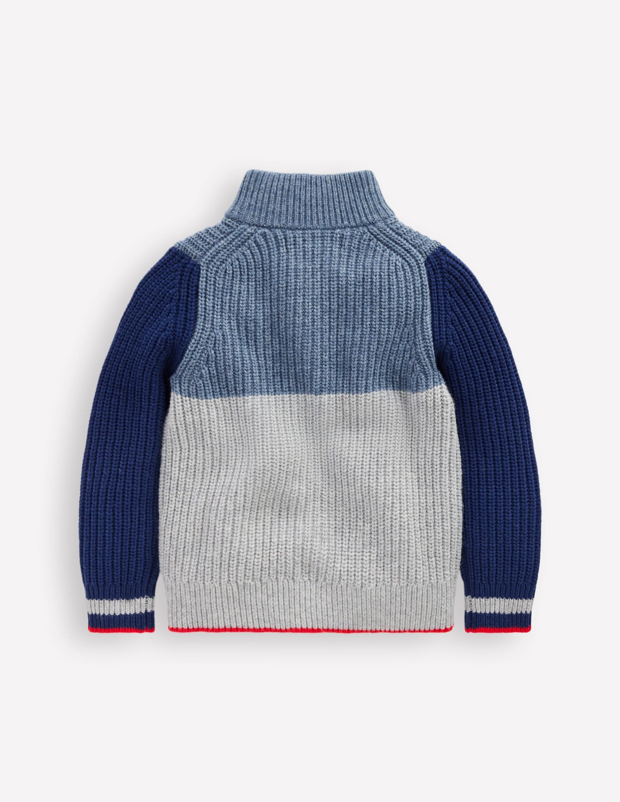 Chunky Zip-Through Jumper-Grey Marl Colour Block - Image 2