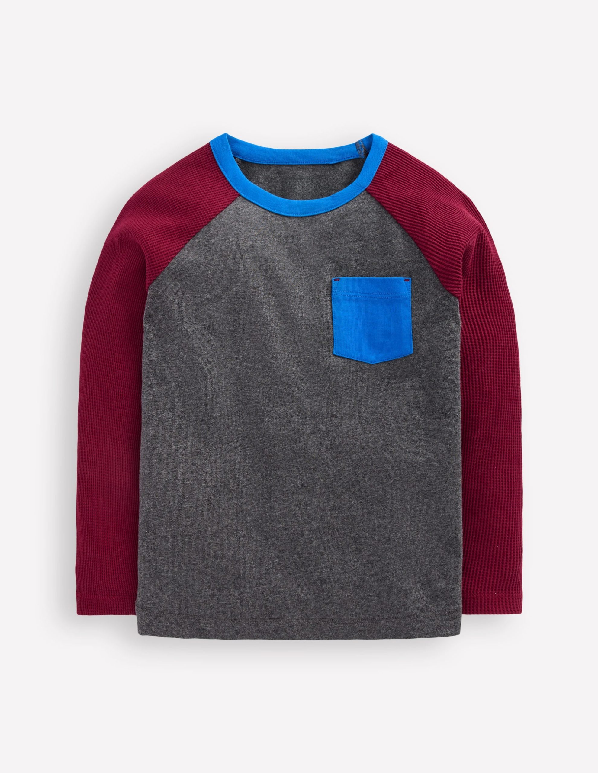 Waffle Mix Raglan-Charcoal Marl/ Rumba Red - Image 4
