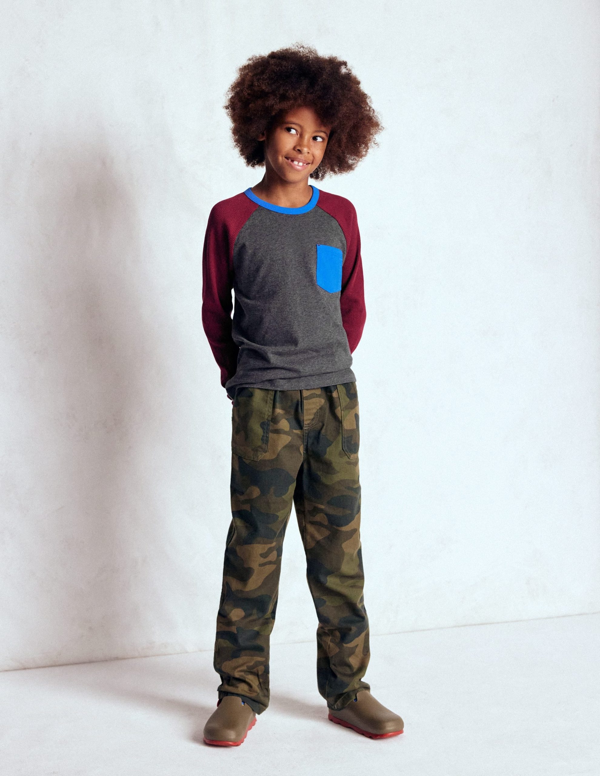 Waffle Mix Raglan-Charcoal Marl/ Rumba Red - Image 2