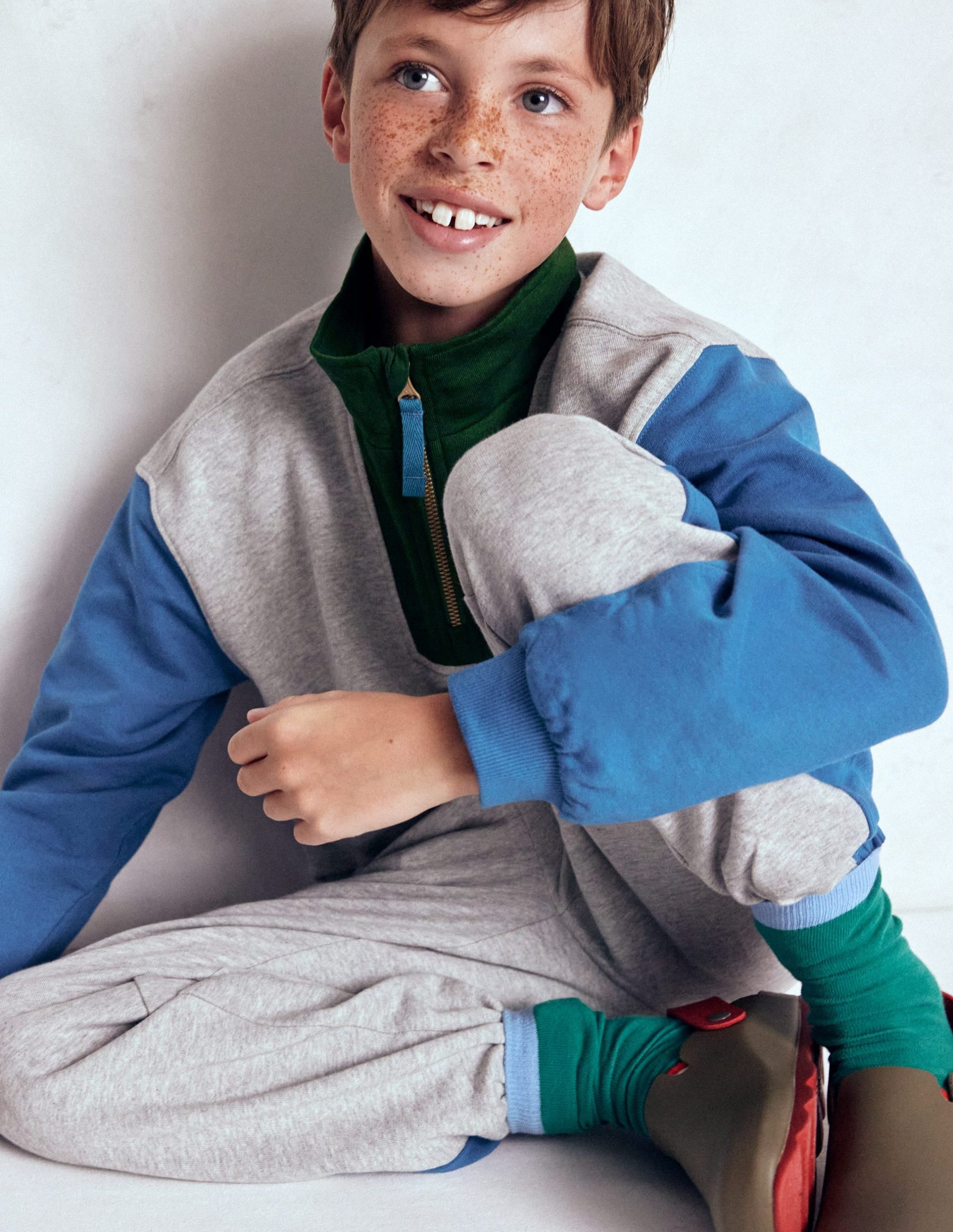 Half-Zip Sweatshirt-Grey Marl Colourblock - Image 3