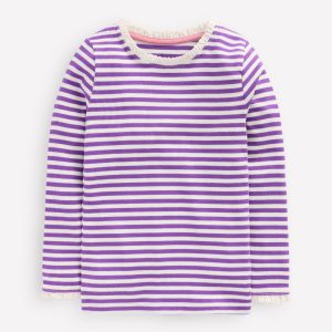 Ribbed Long Sleeve T-shirt-Purple Topaz Stripe