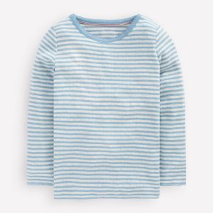 Long Sleeve Pointelle Top-Vintage Blue Stripe