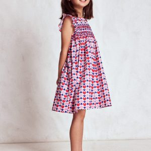 Adeline Smocked Dress-Poppy Red Geo Heart