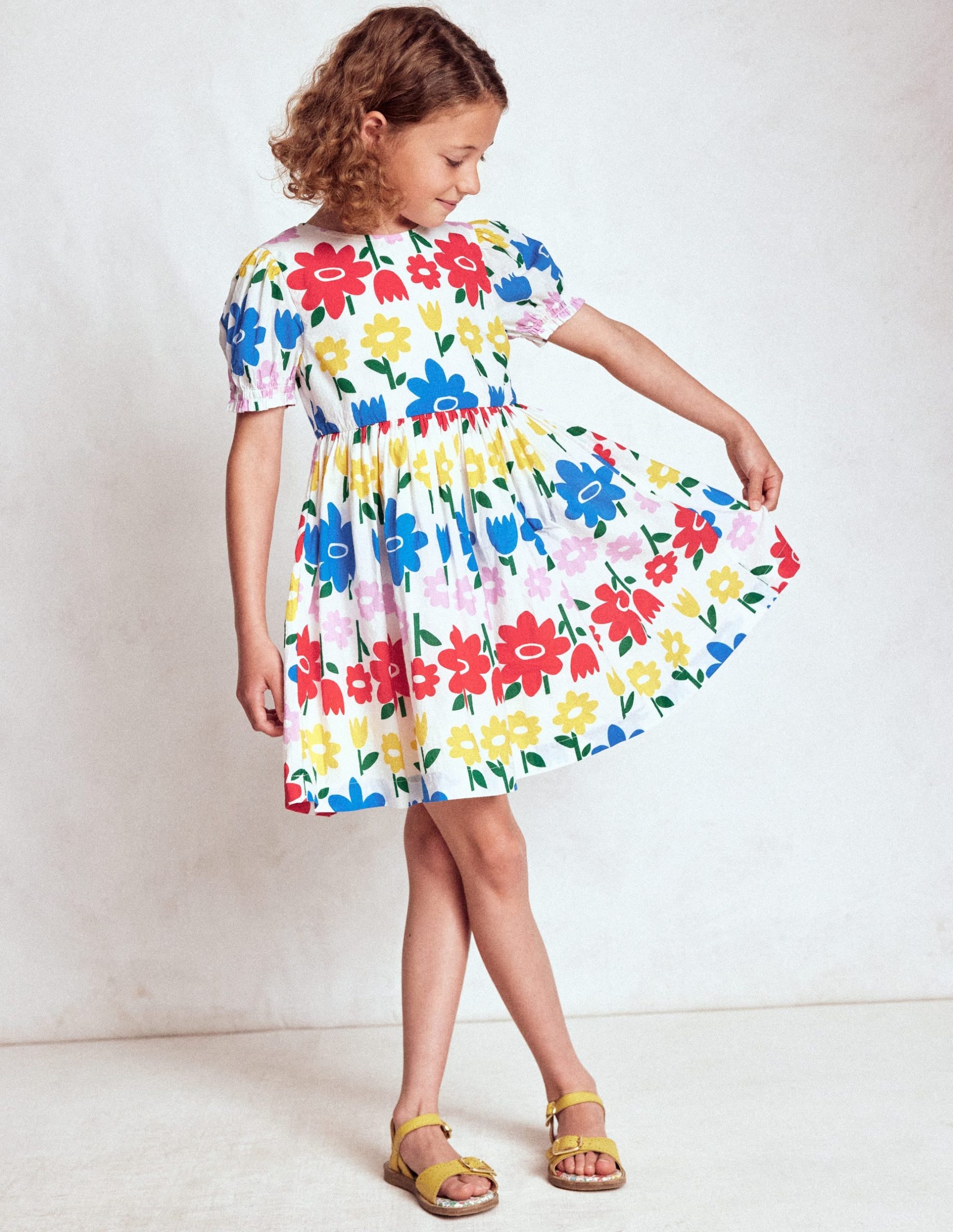Madeline Woven Dress-Multi Rainbow Flower