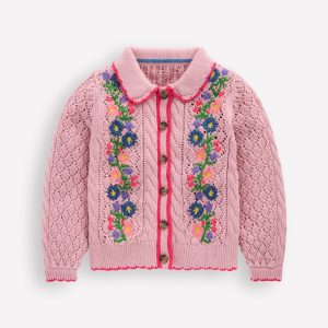 Cotton Embroidered Cardigan-Vintage Pink