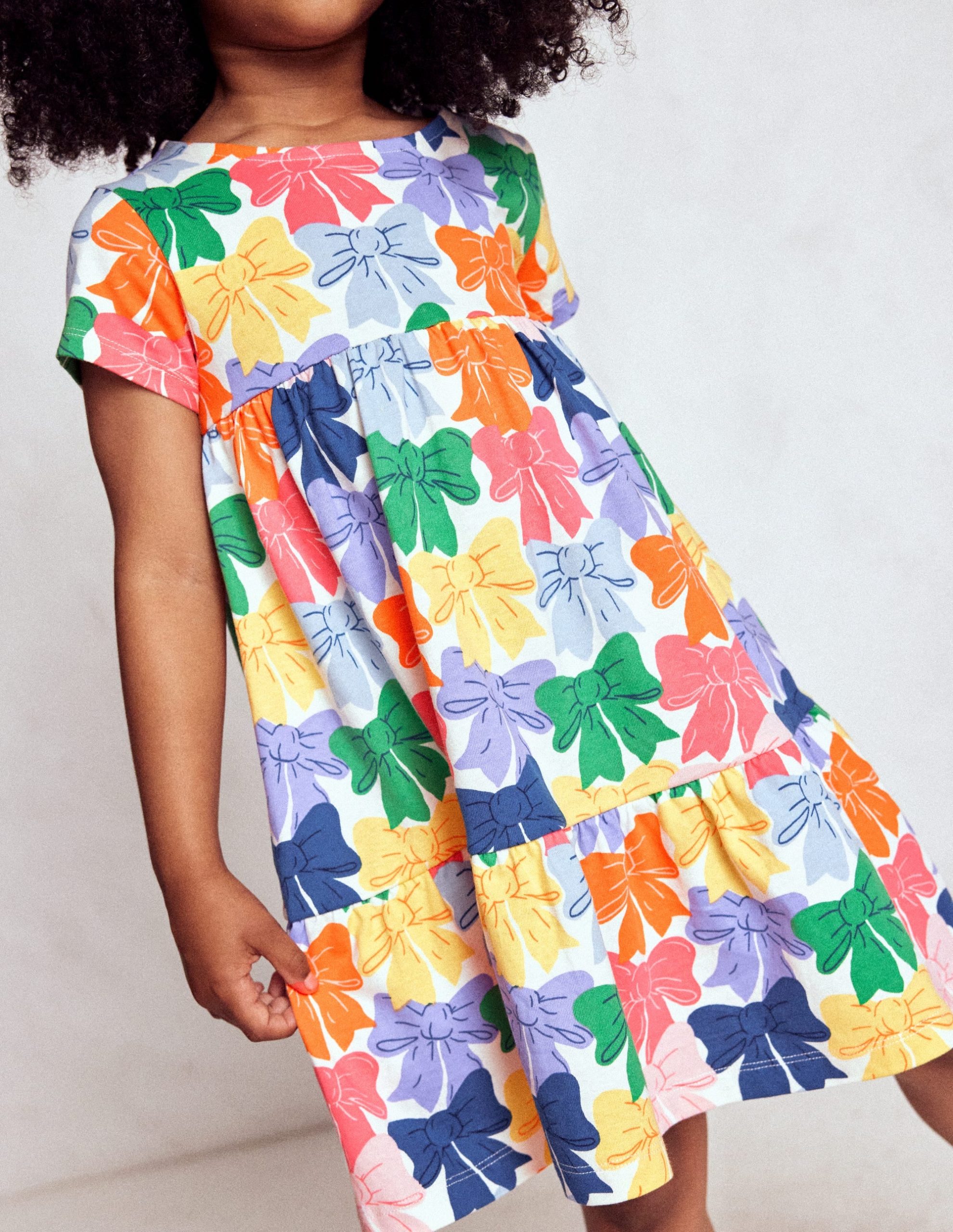 Ariel Twirly Jersey Dress-Multi Rainbow Bows - Image 2