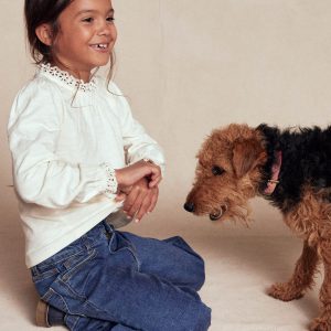 Broderie Trim Jersey Top-Soft Ivory