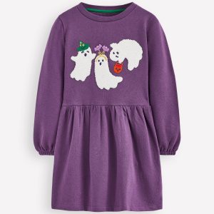 Applique Sweatshirt Dress-Halloween Ghosts