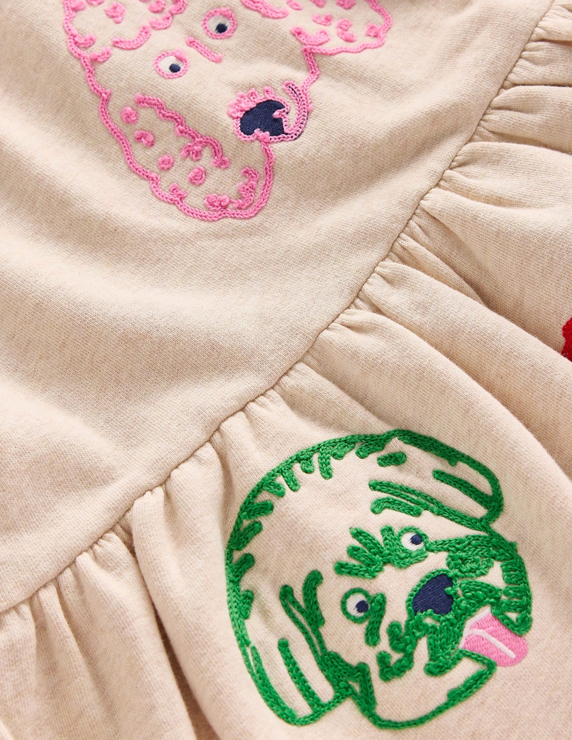 Applique Sweatshirt Dress-Oatmeal Dog faces - Image 3