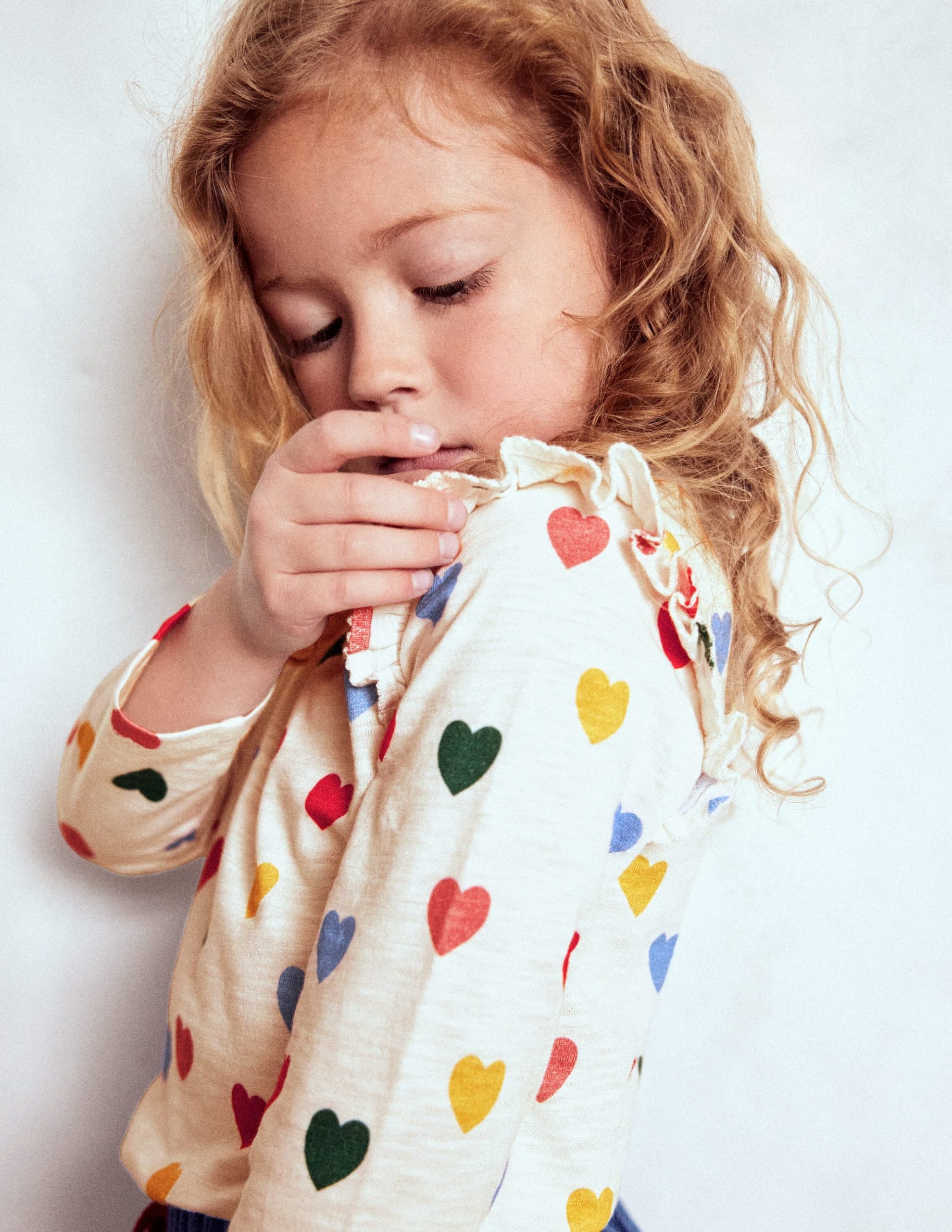 Frill Sleeve Slub Top-Rainbow Hearts - Image 3