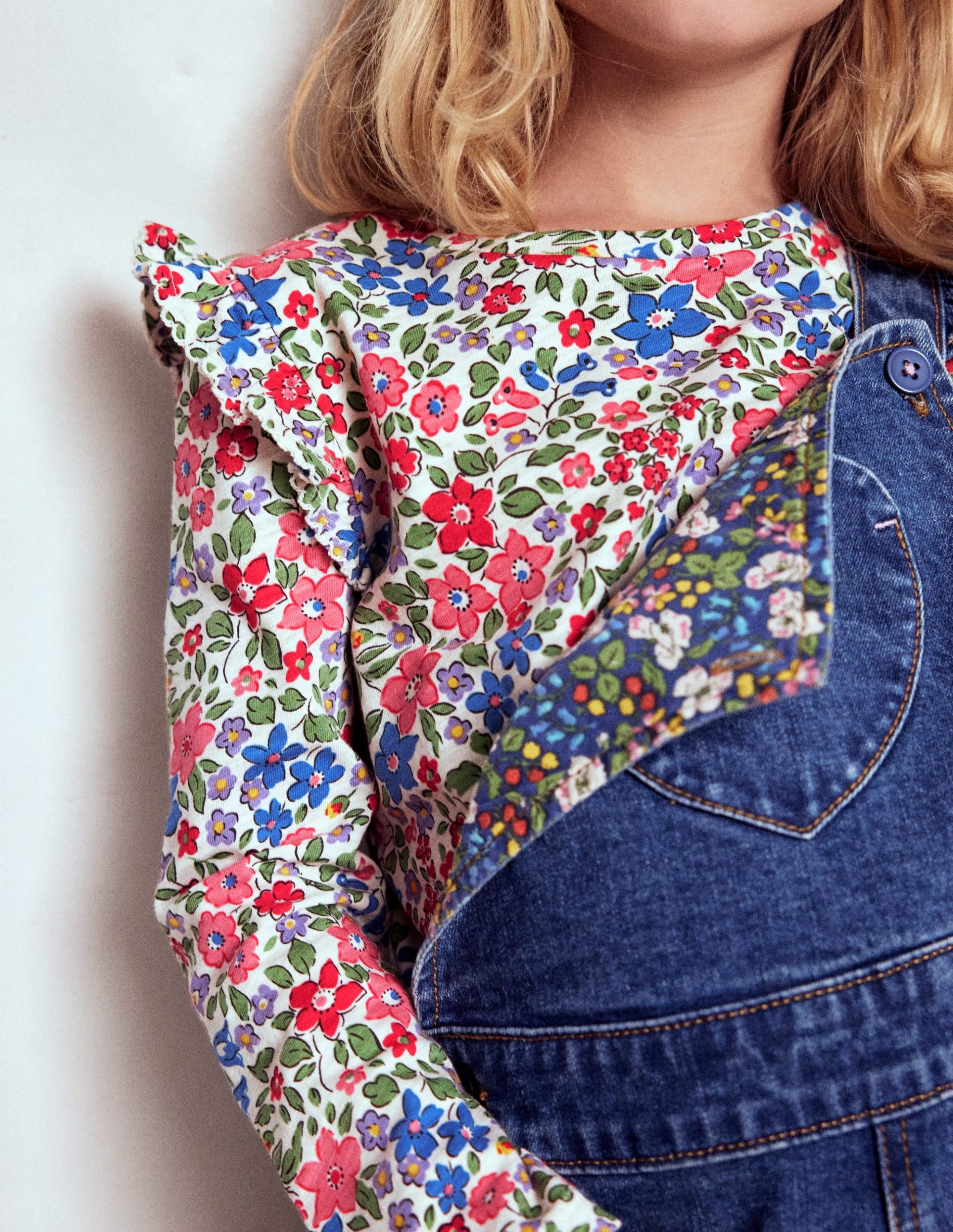 Frill Sleeve Slub Top-Rose Pink Flowerbed - Image 4