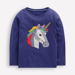 Long Sleeve Boucl?? T-shirt-Starboard Blue Unicorn