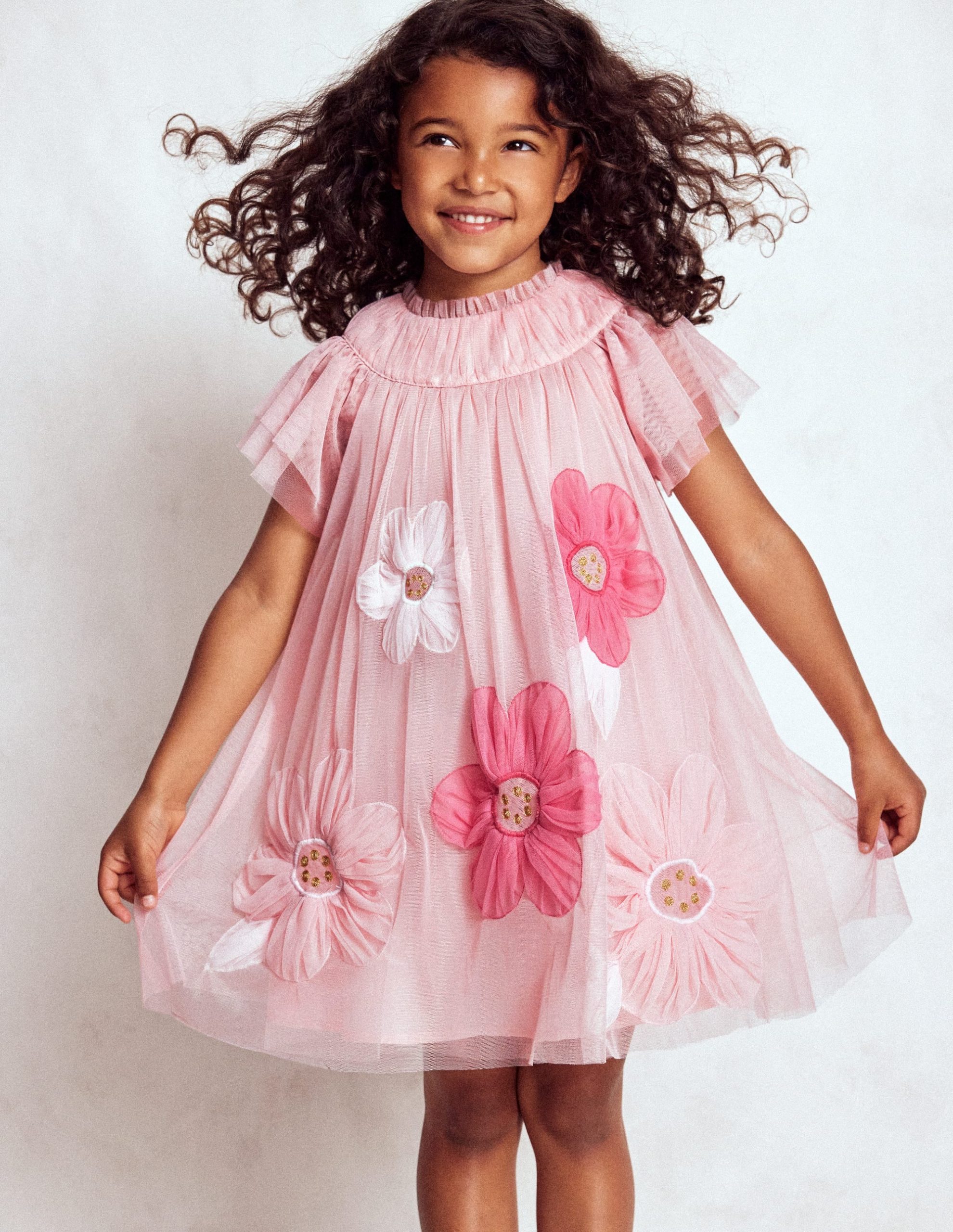 Appliqu?? Tulle Dress-Chalk Pink Flower