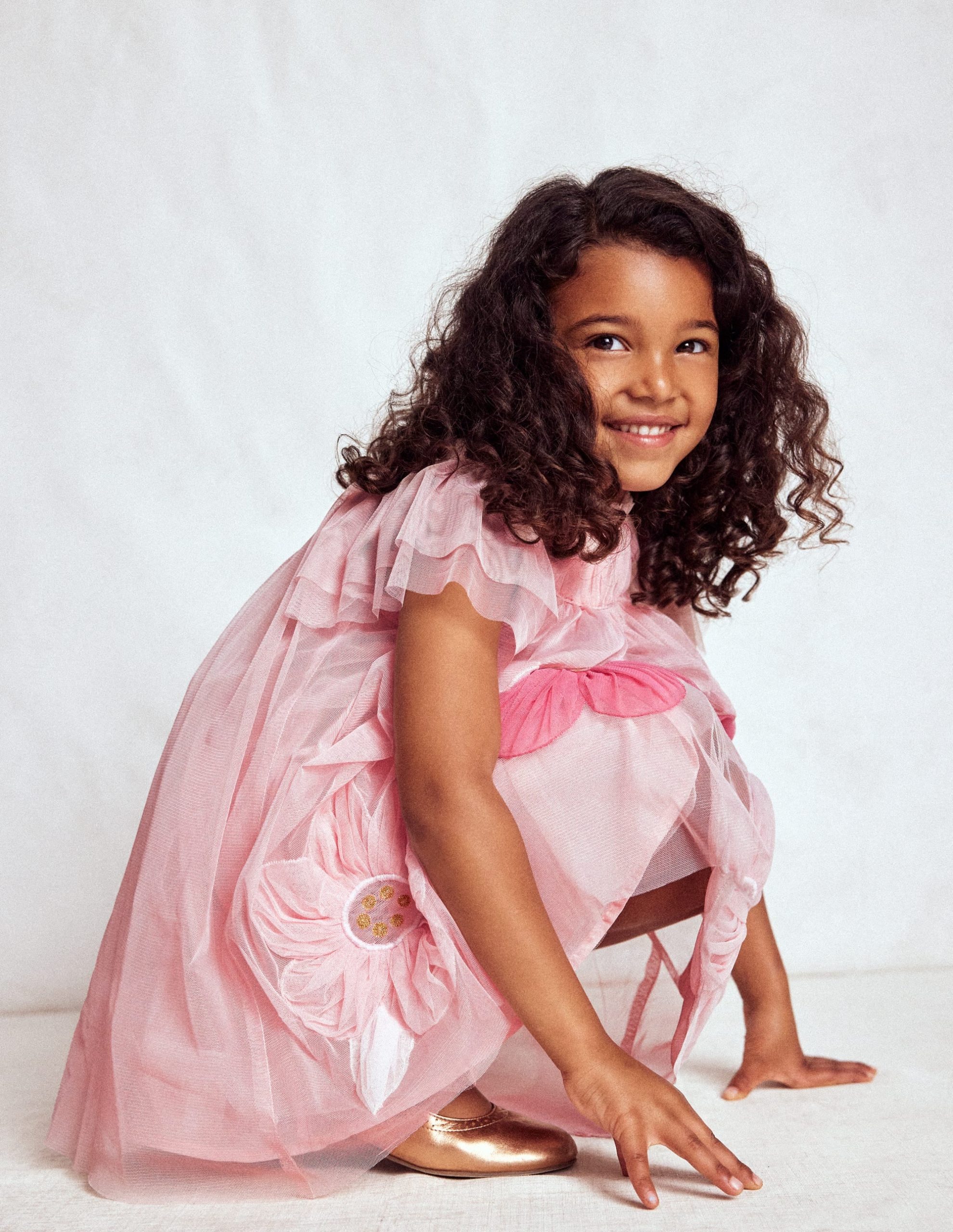 Appliqu?? Tulle Dress-Chalk Pink Flower - Image 3