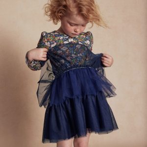 Tulle Mix Dress-Starboard Blue Berry Floral