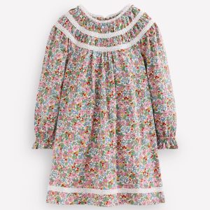 Pretty Lace Trim Jersey Dress-Soft Ivory Berry Floral